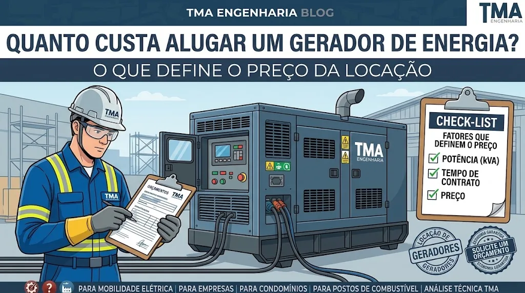 Gerador de energia a diesel cabinado de grande porte disponível para locação e fornecimento contínuo de eletricidade corporativa