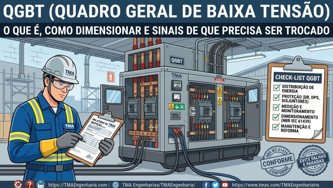 Quadro Geral de Baixa Tensão QGBT industrial montado com disjuntores de proteção e barramentos de cobre